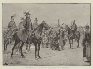 Presentación de Nuevos Colores al 18º Real Irlandés por Lady Wolseley de Richard Caton Woodville junior